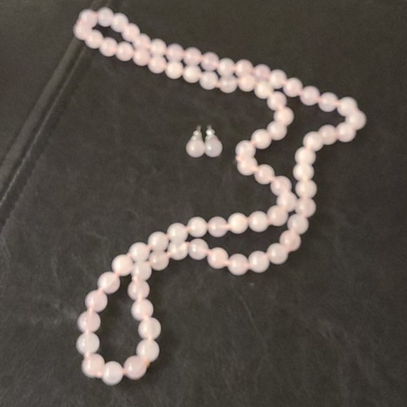 Rose Quartz Necklace and Earrings - Picture 5 of 6